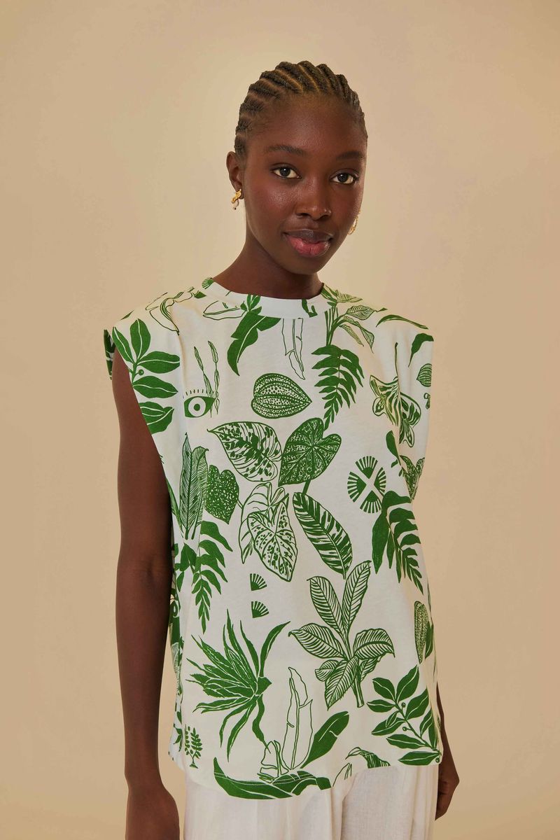 Ärmelloses T-Shirt mit botanischem Print