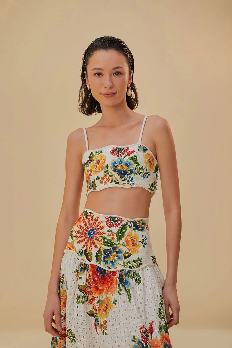 Blumengesticktes Crop-Top