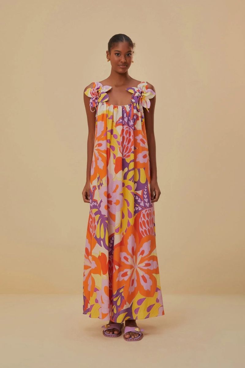 Ärmelloses Maxikleid mit Blumendruck