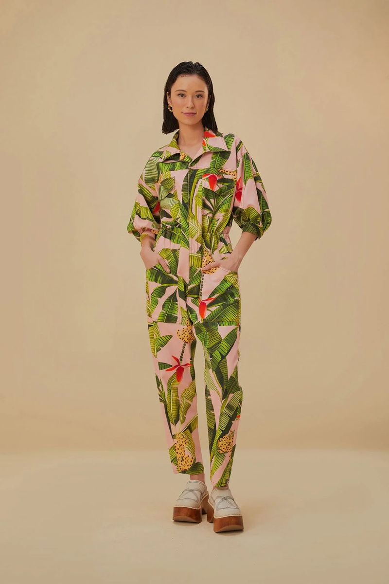 Baumwoll-Jumpsuit mit tropischem Print