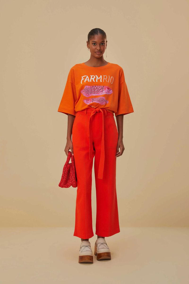 Rote, weite, Cropped Hose