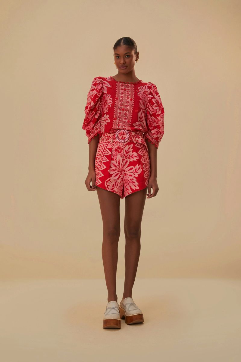 Floral gemusterte High-Waist Shorts
