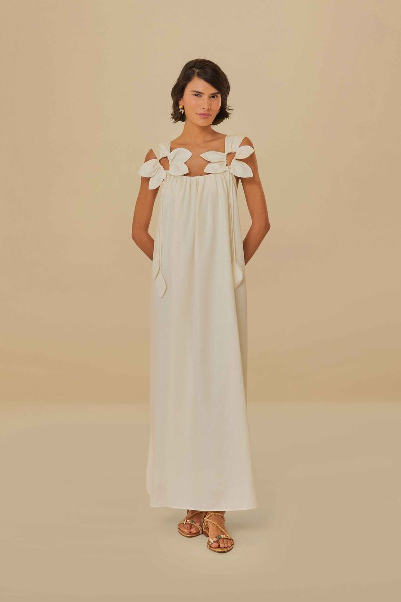 Midikleid aus Leinenmischung mit Blumendetails