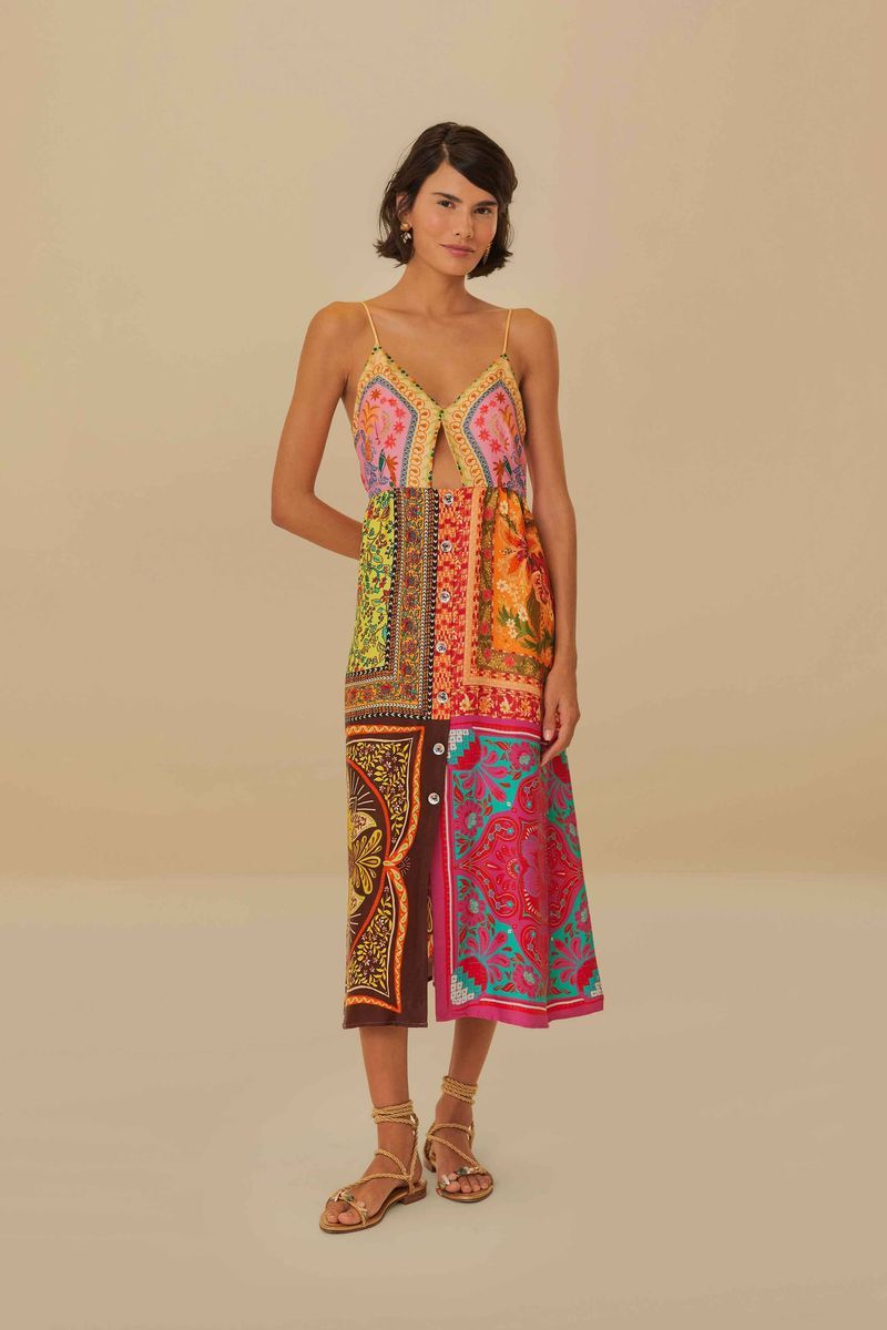 Midikleid aus Viskose mit gemischtem Schalprint