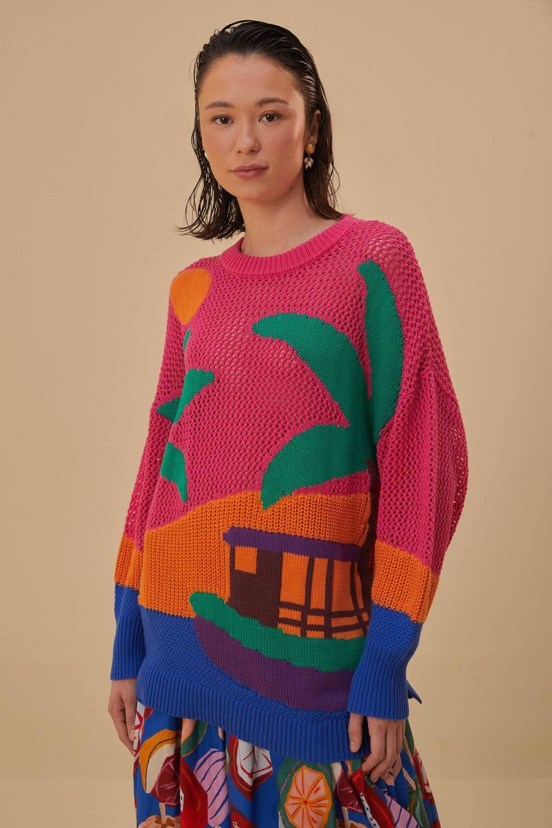 Grafik Strickpullover aus Baumwolle