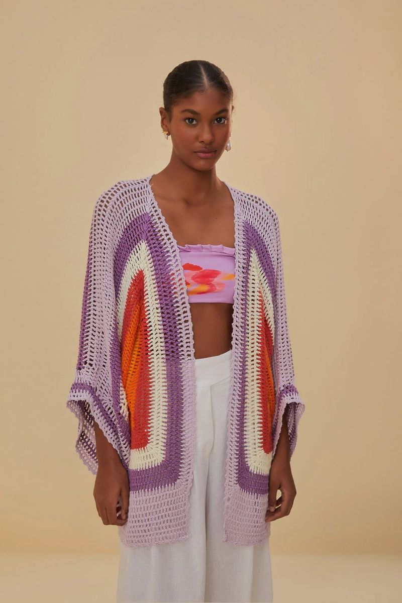 Gehäkelter Sonnenuntergang Square Kimono Strickjacke
