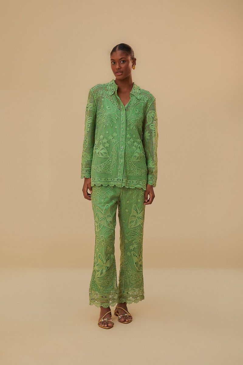 Grüne Guipire-Spitze Cropped Hose