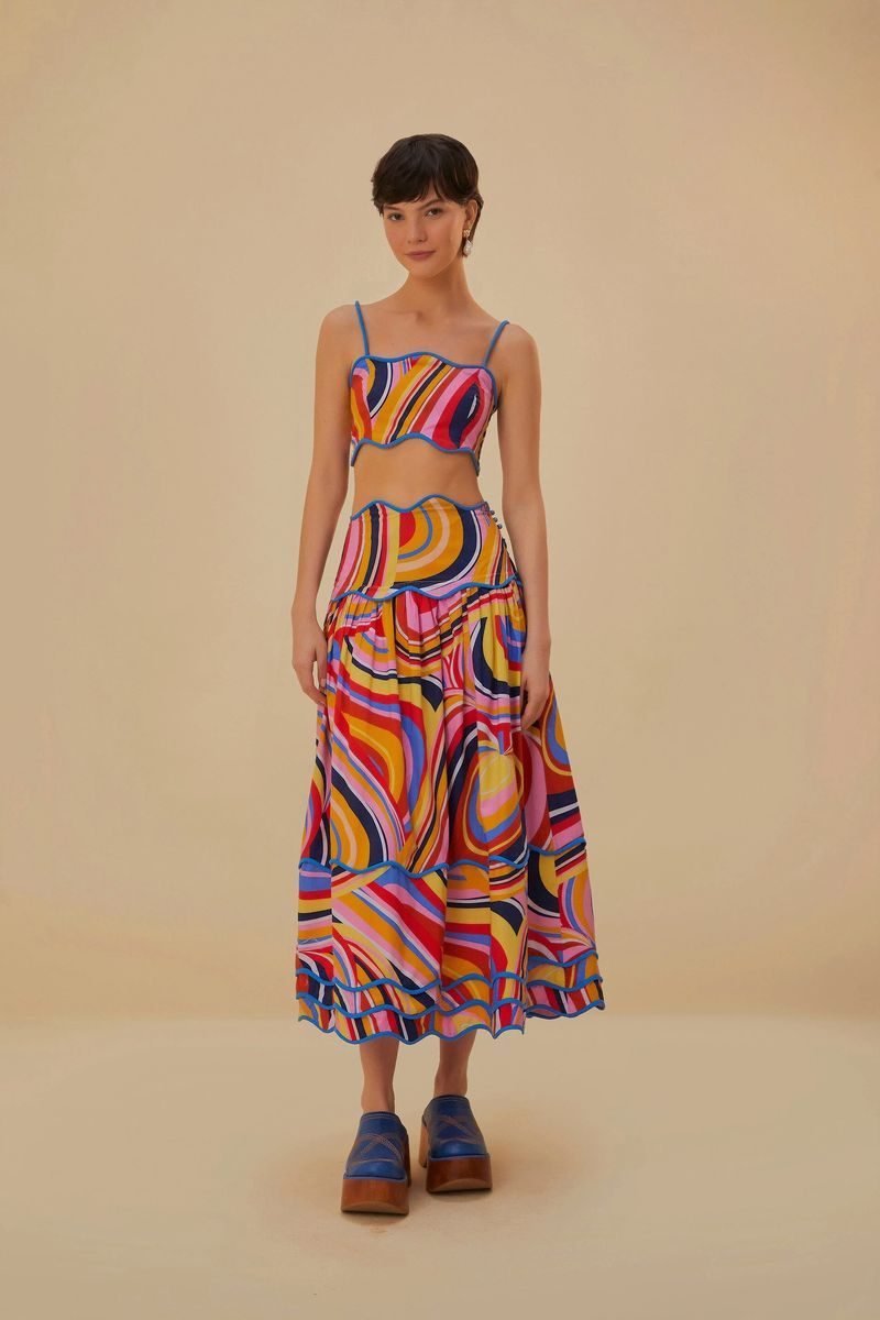 Multicolor Wellenmuster Midi Rock