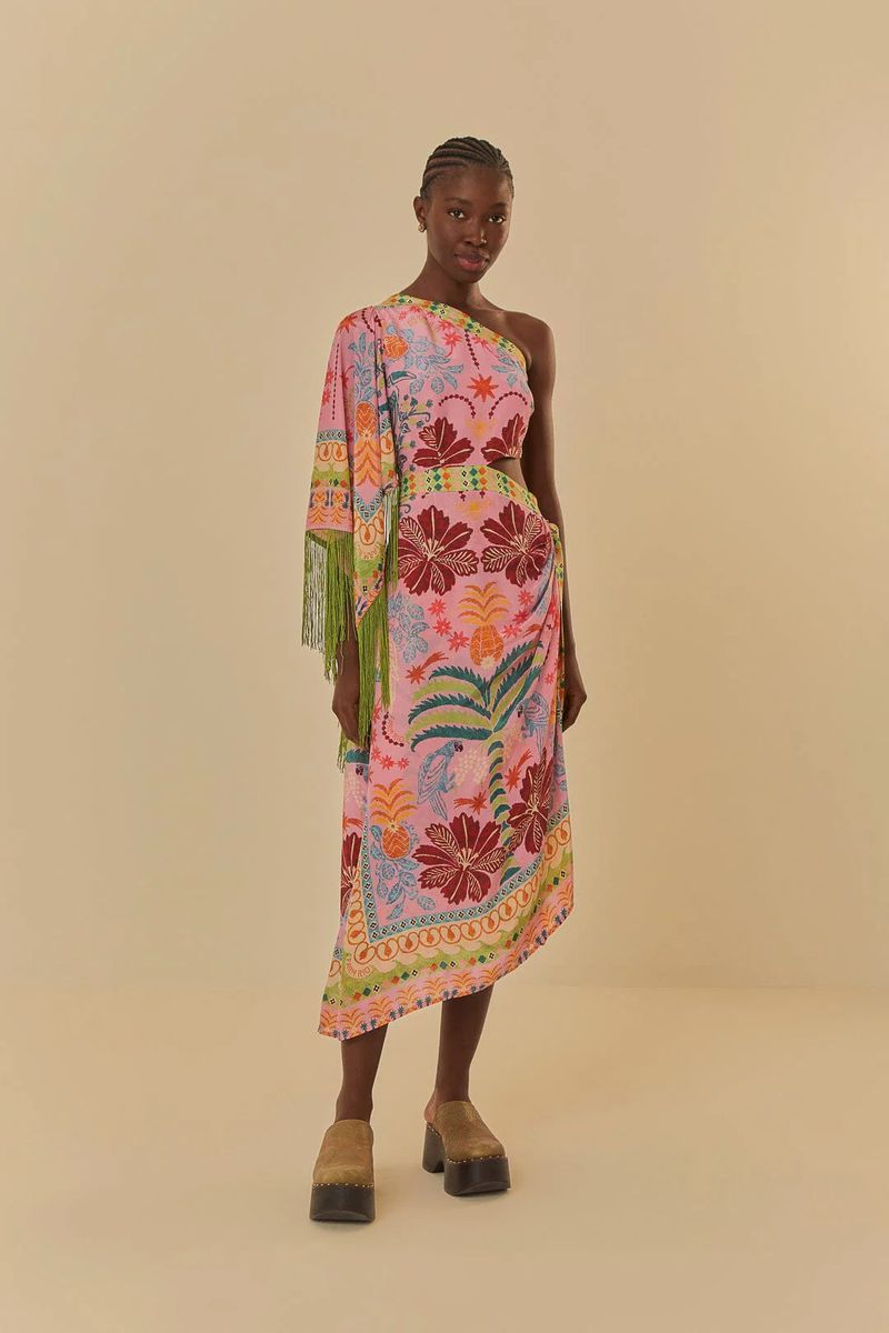 Lebhaftes florales One-Shoulder-Maxikleid