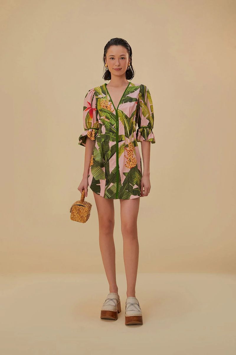 Tropisches Mini-Kleid mit V-Ausschnitt
