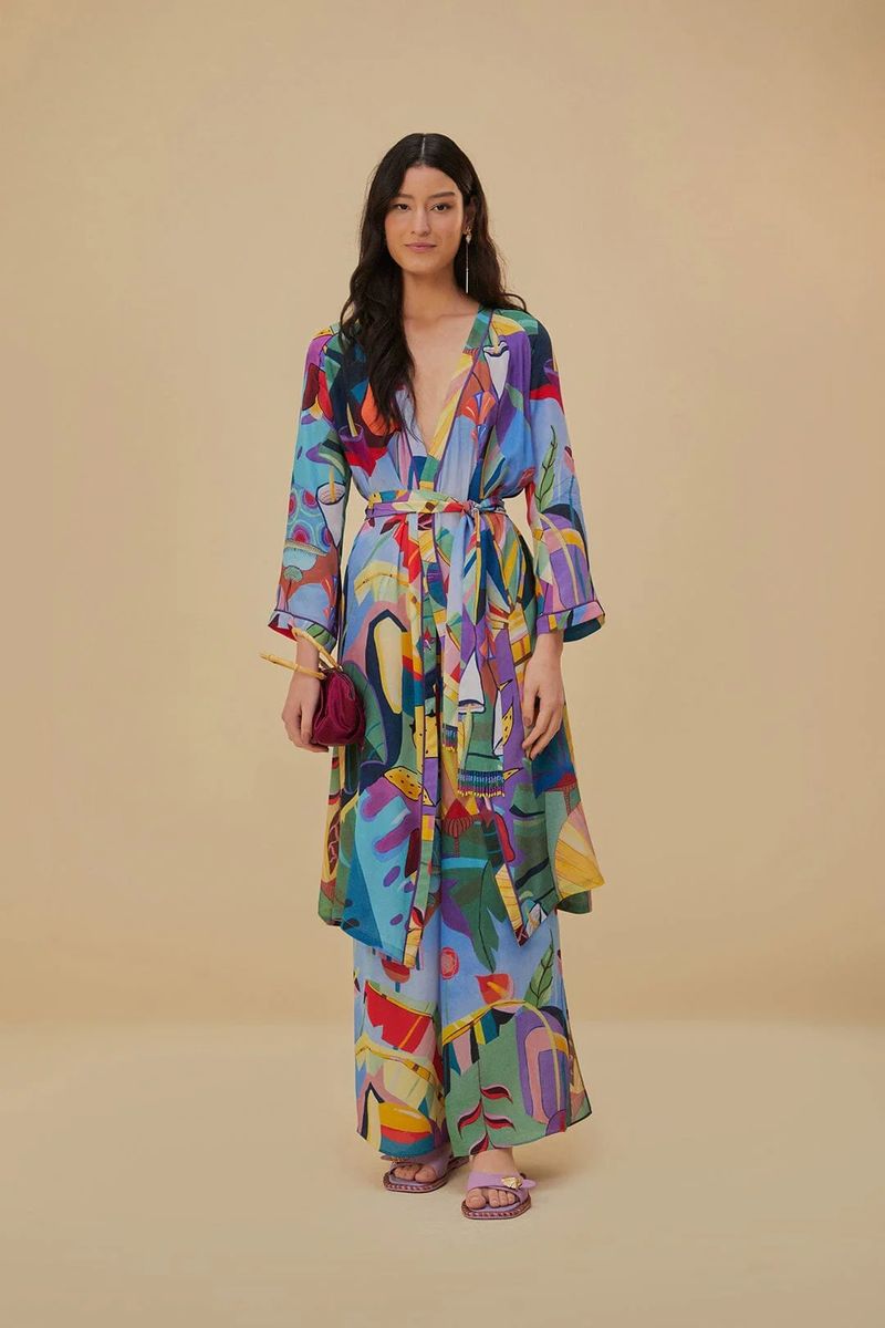 Tropisches Multicolor Fließendes Kimono-Set