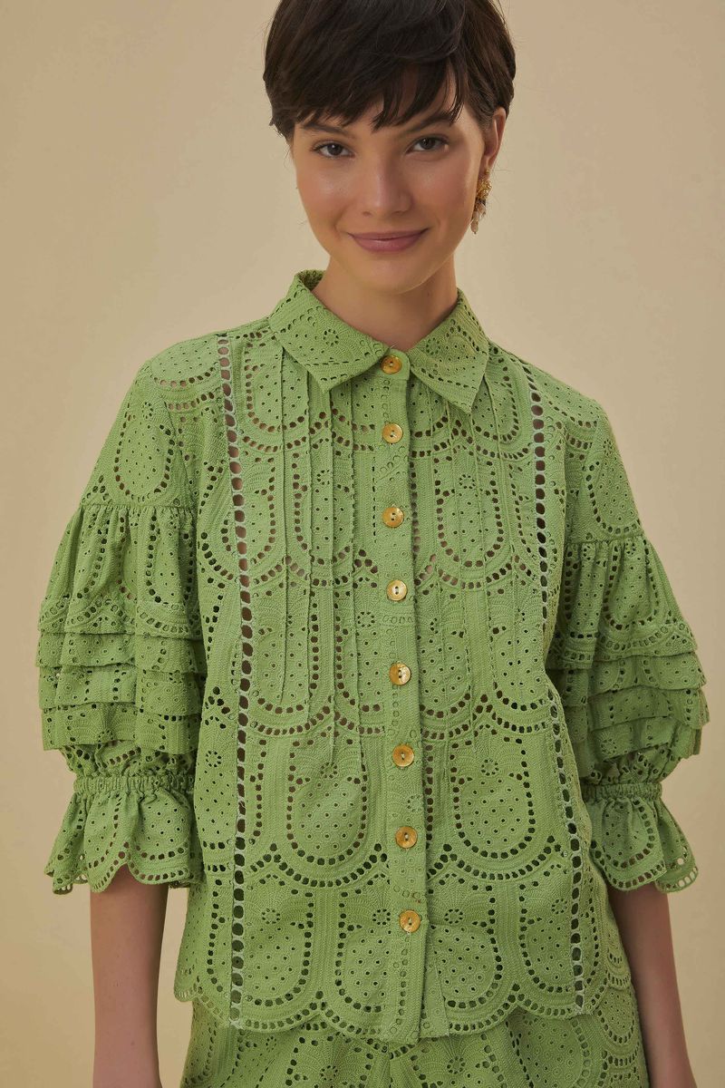 Bluse mit Lochstickerei und Statement-Ärmeln