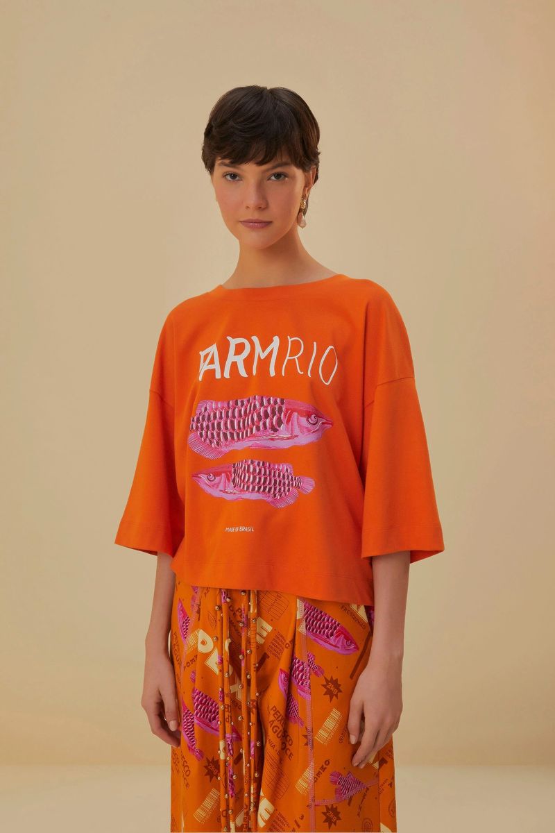 Orangefarbenes, kastenförmiges Bio-Baumwoll-T-Shirt