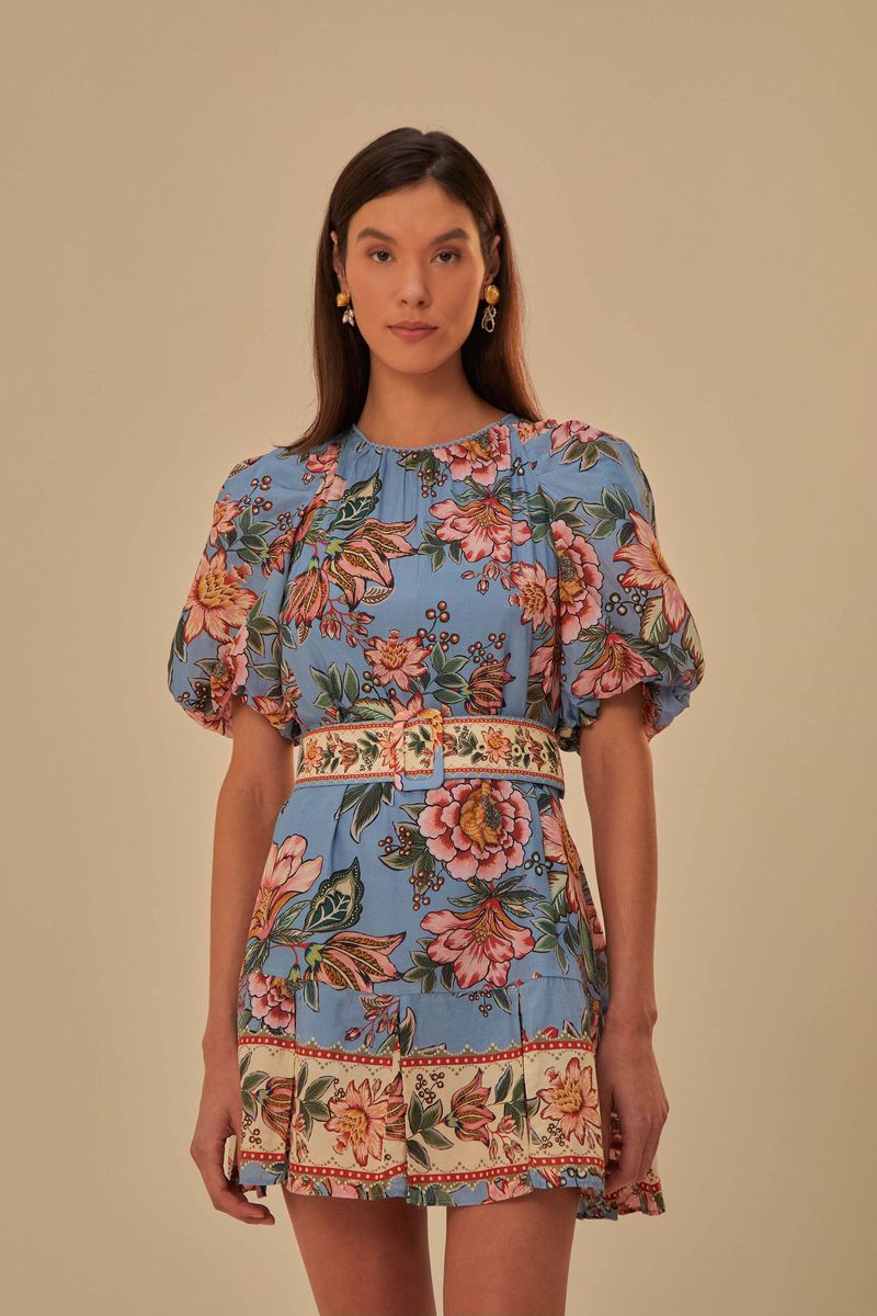 Mini-Kleid mit Blumenmuster und Puffärmeln