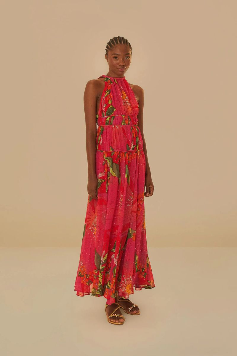 Maxikleid mit Blumenmuster und Neckholder