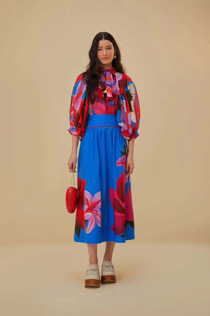 Lebhafter Aquarell-Midi-Rock mit Blumenmuster