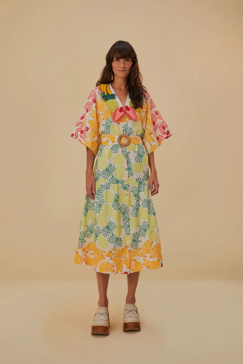 Midi-Kleid mit tropischem Früchte-Print