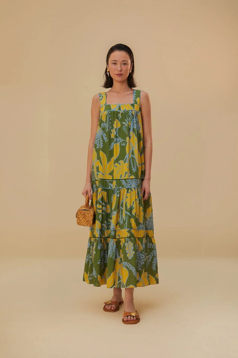 Ärmelloses Maxi-Kleid mit Foliage-Skizze