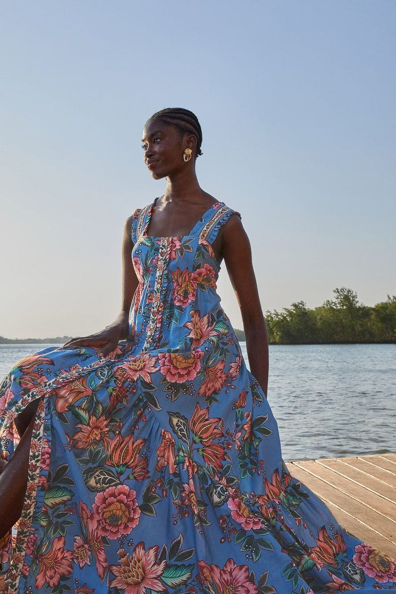 Ärmelloses Maxikleid mit Blumenmuster