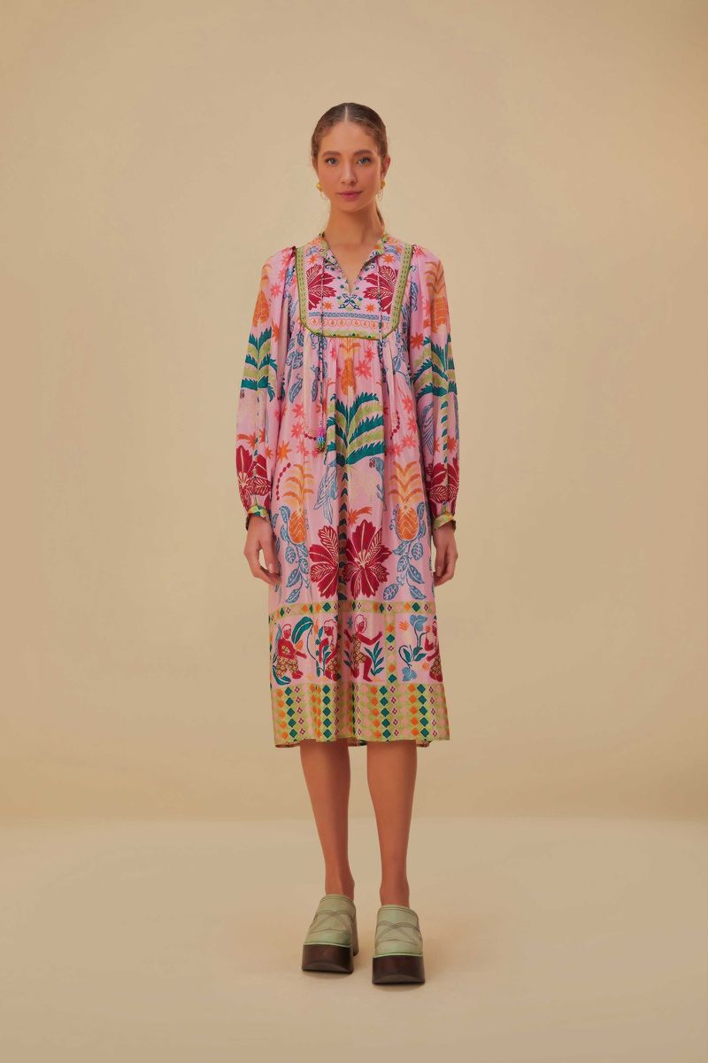 Midi-Kleid mit Blumendruck und Quasten