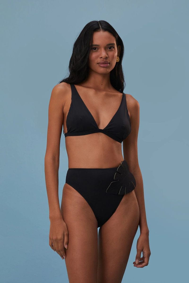Hochtaillierte Bikinihose mit Blattdetail
