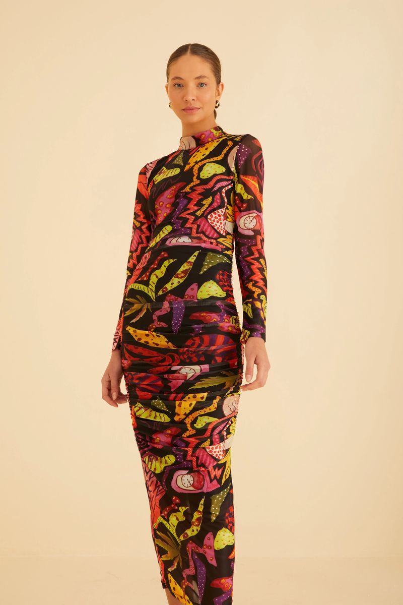 Psychedelisches Tüll-Midikleid mit Print