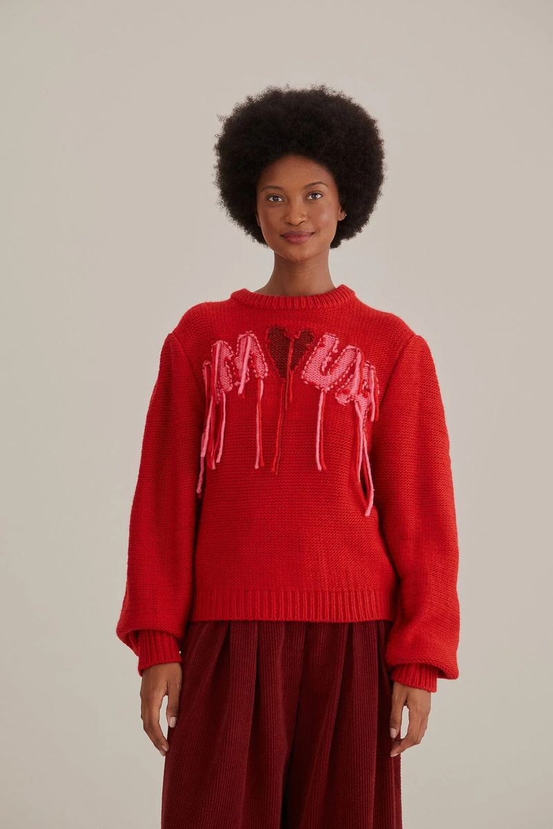 Amour gestickter Strickpullover