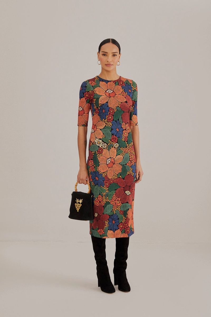 Midi-Kleid aus Lenzing-Viskose mit floralen Stickereien
