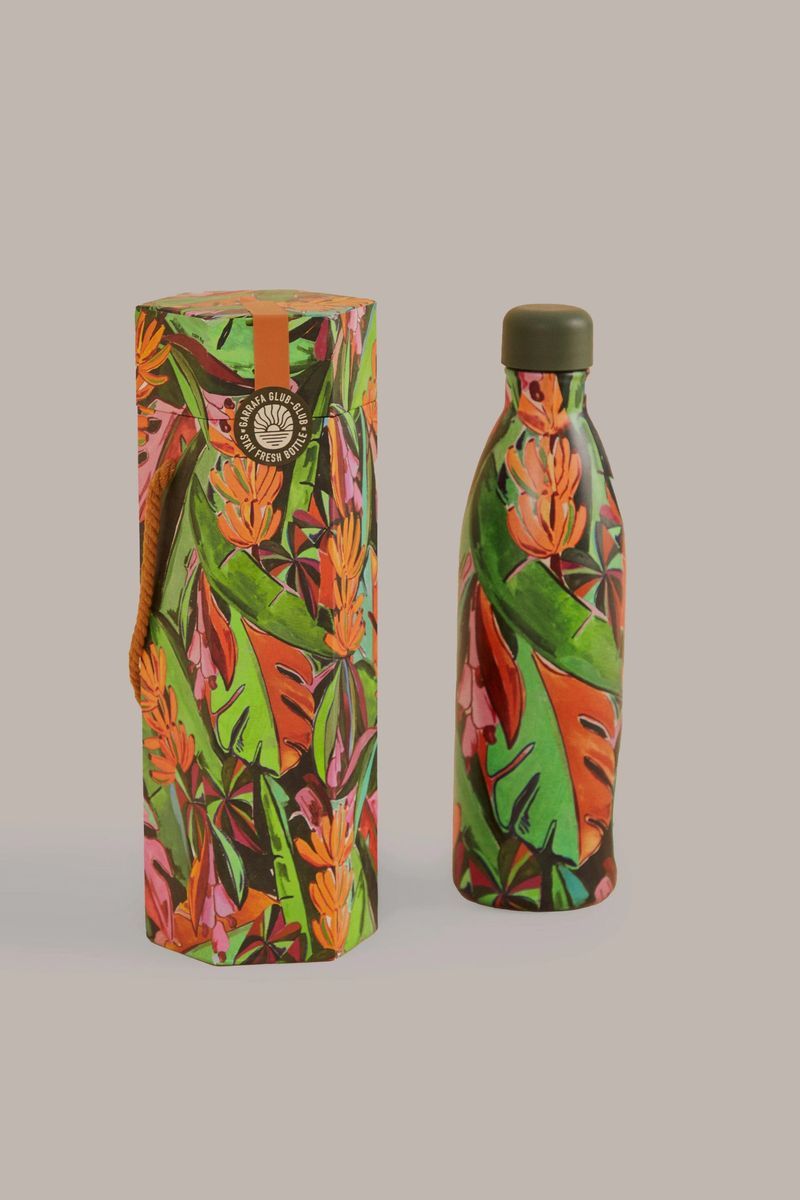 Wasserflasche mit Bananenblatt-Muster