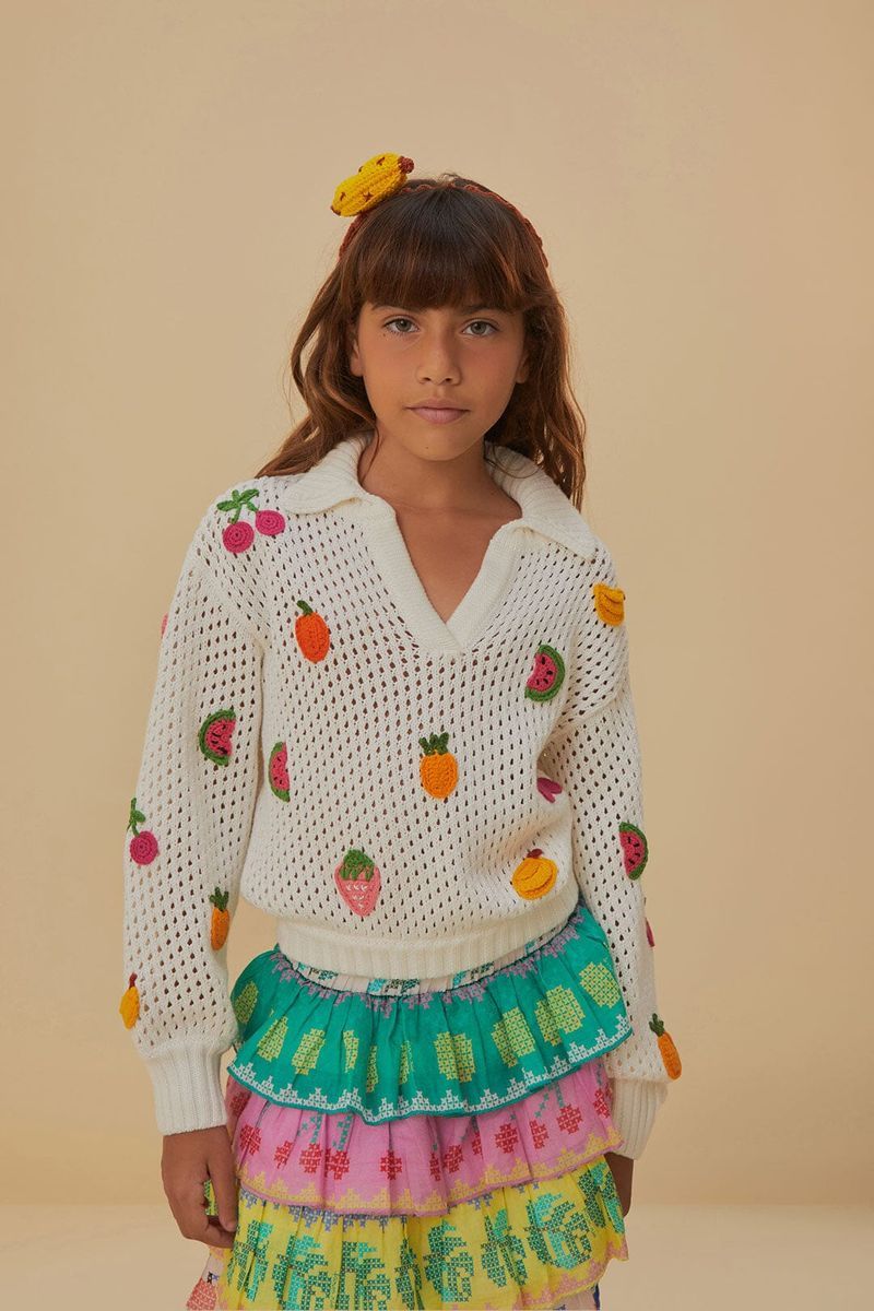Verspielter Häkelfrucht-Kinderpullover