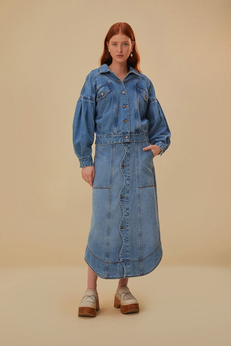 Denim Wave Midirock mit Knöpfen