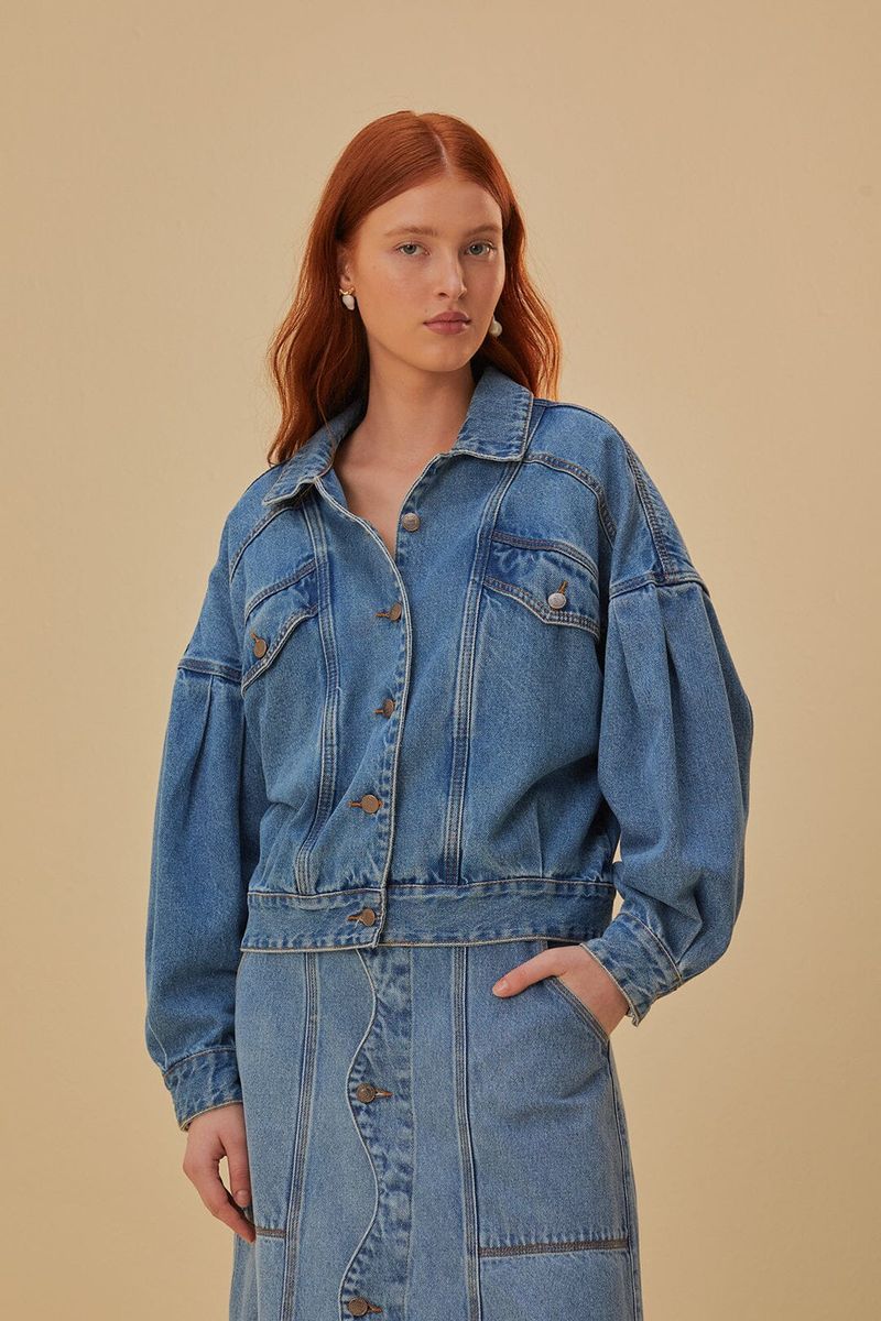 Jeans-Bomberjacke mit Ballonärmeln