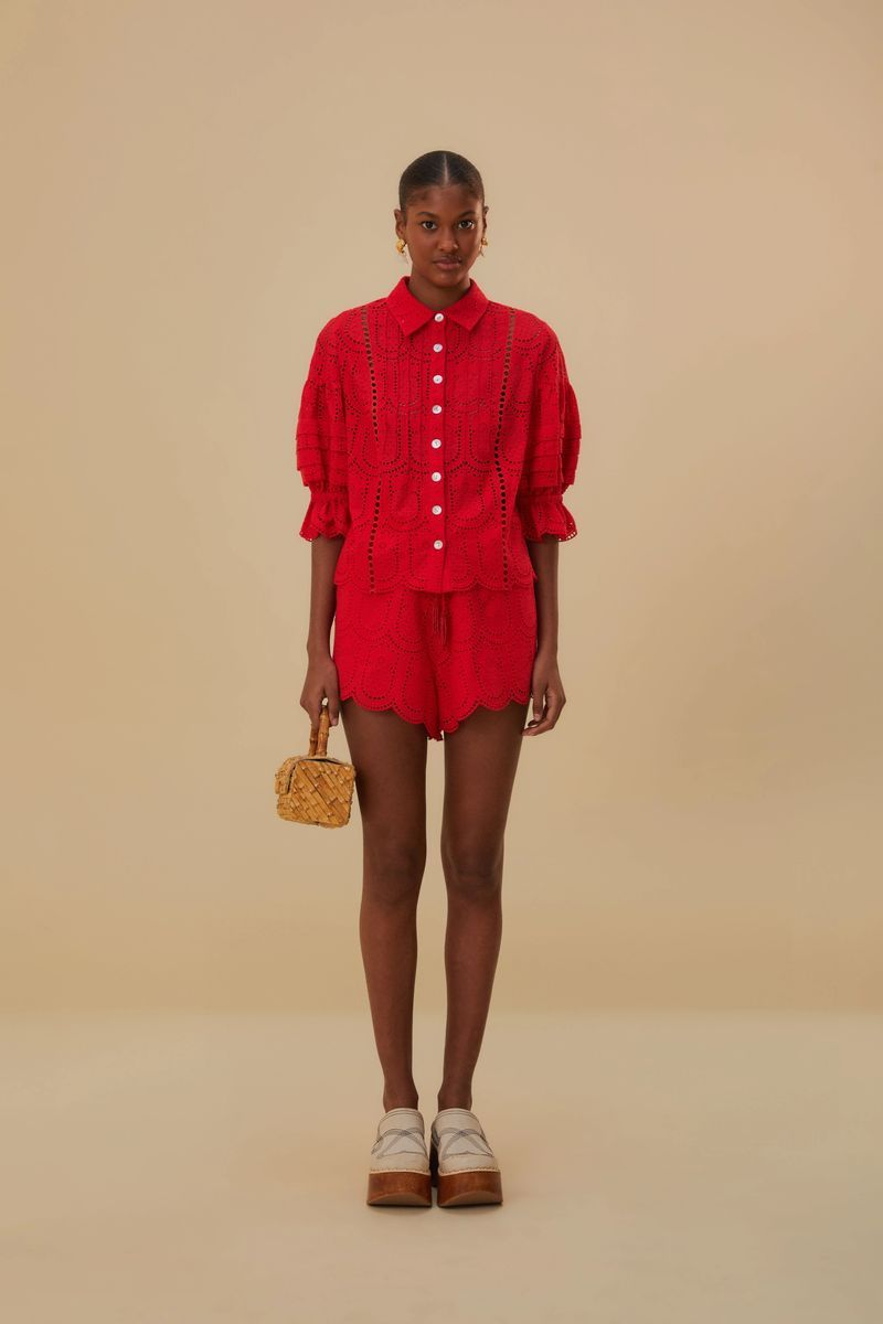 Rote Baumwollshorts mit Ananas-Ösenmuster