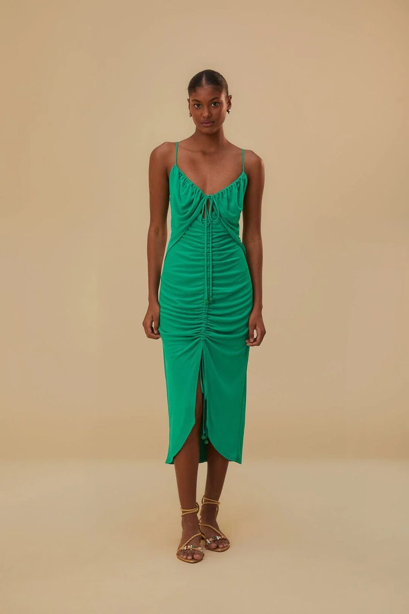 Grünes gerafftes Cut-Out Midikleid