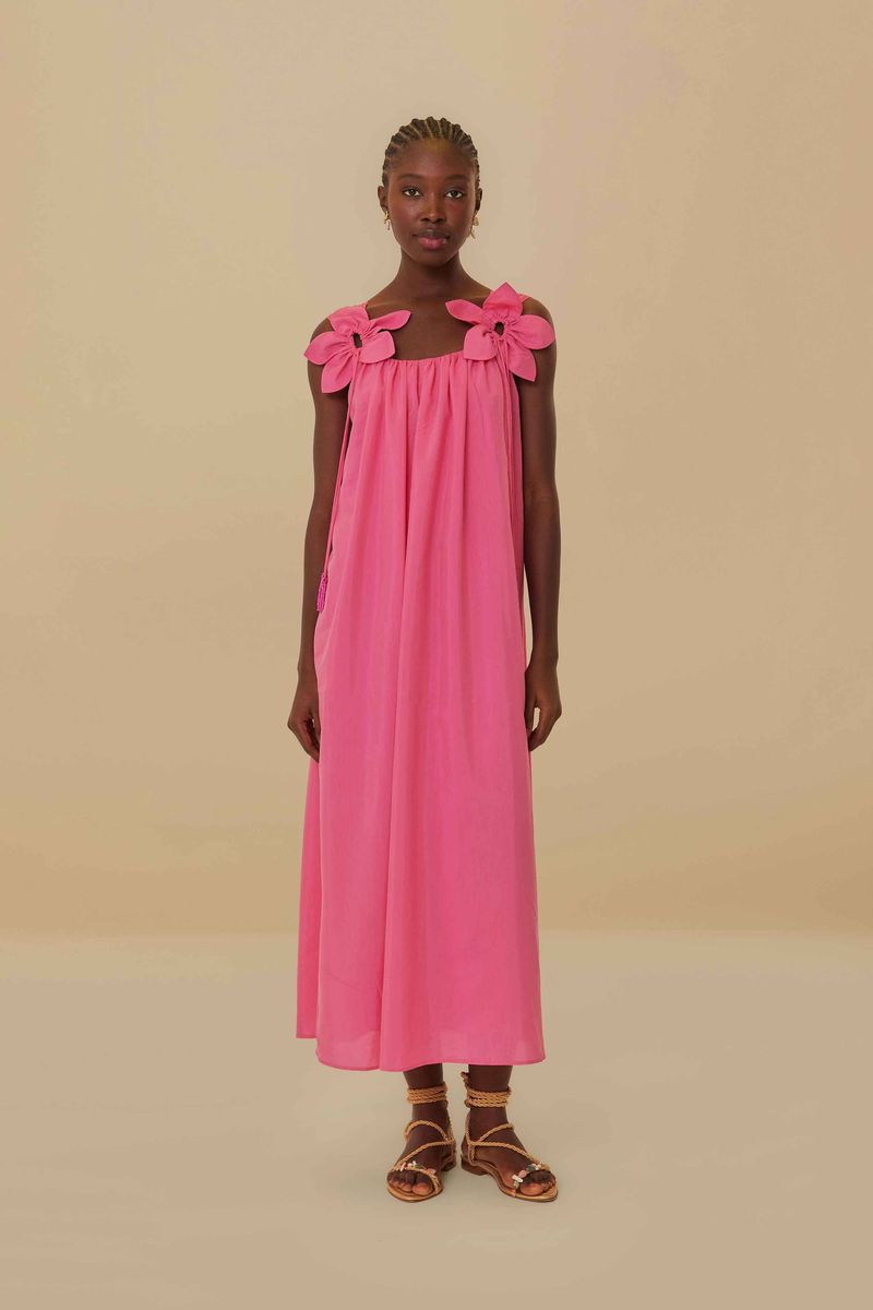 Ärmelloses Midi-Kleid mit floralen Applikationen