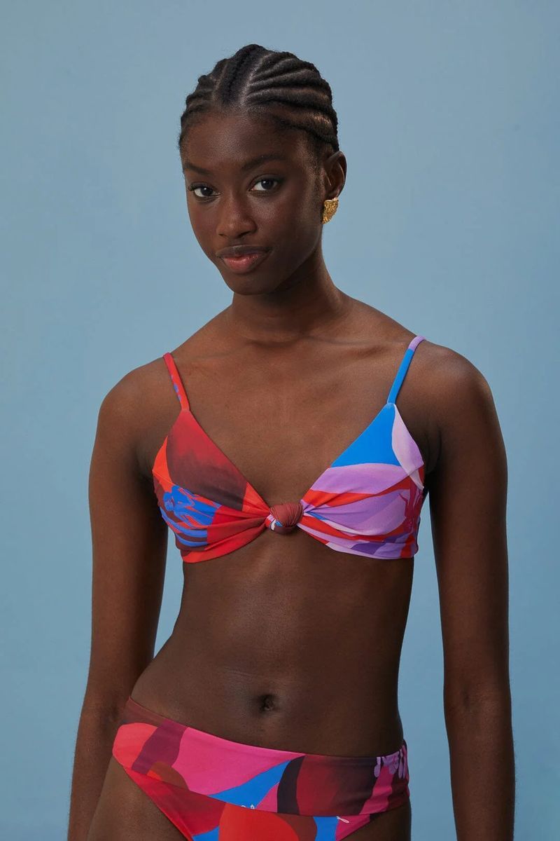 Bikini-Oberteil mit Aquarell-Blumenmuster und Knoten