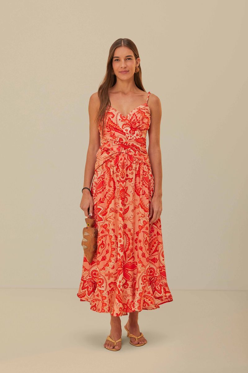 Rotes Paisley Crossover Maxikleid