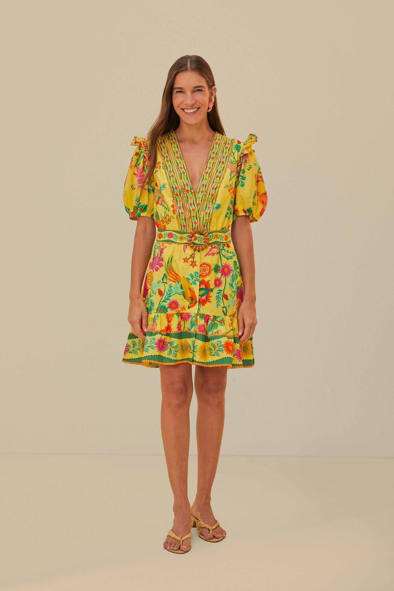 Lebhaftes Mini-Baumwollkleid mit Blumenmuster