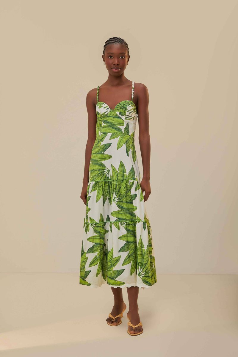 Midi-Kleid mit Palmfächer-Muster