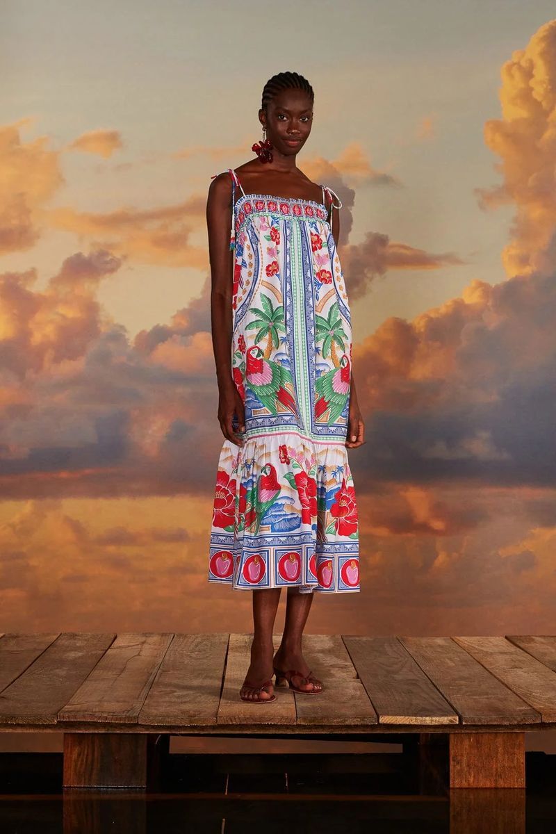 Maxikleid aus Baumwolle mit tropischem Print