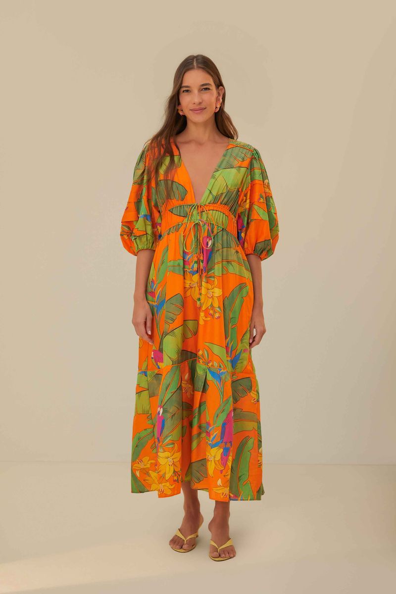 Midi-Kleid mit V-Ausschnitt und Blumenmuster