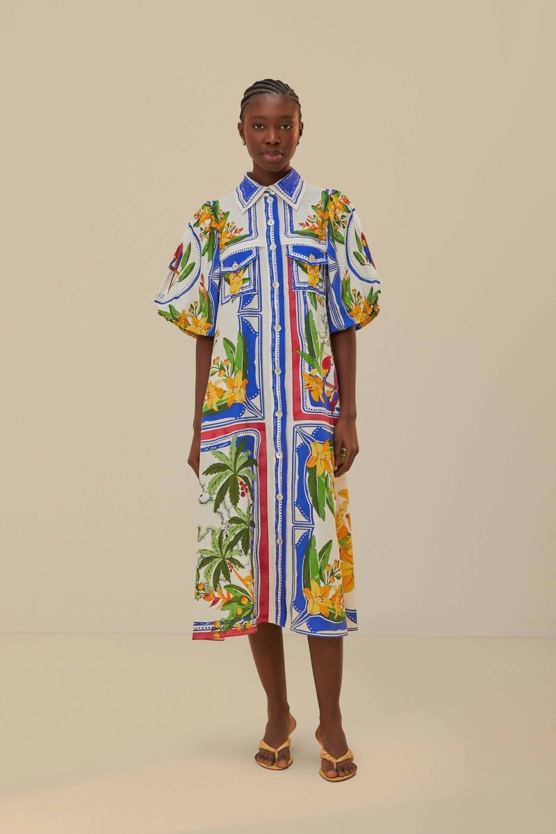 Tropisches bedrucktes Midi-Hemdkleid