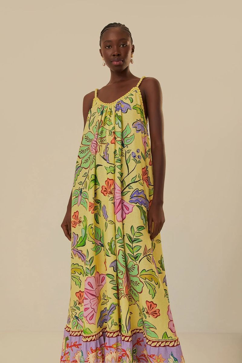 Maxikleid mit floralem Insektenmuster