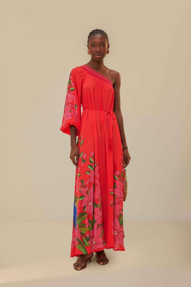 Lebhaftes florales schulterfreies Maxikleid
