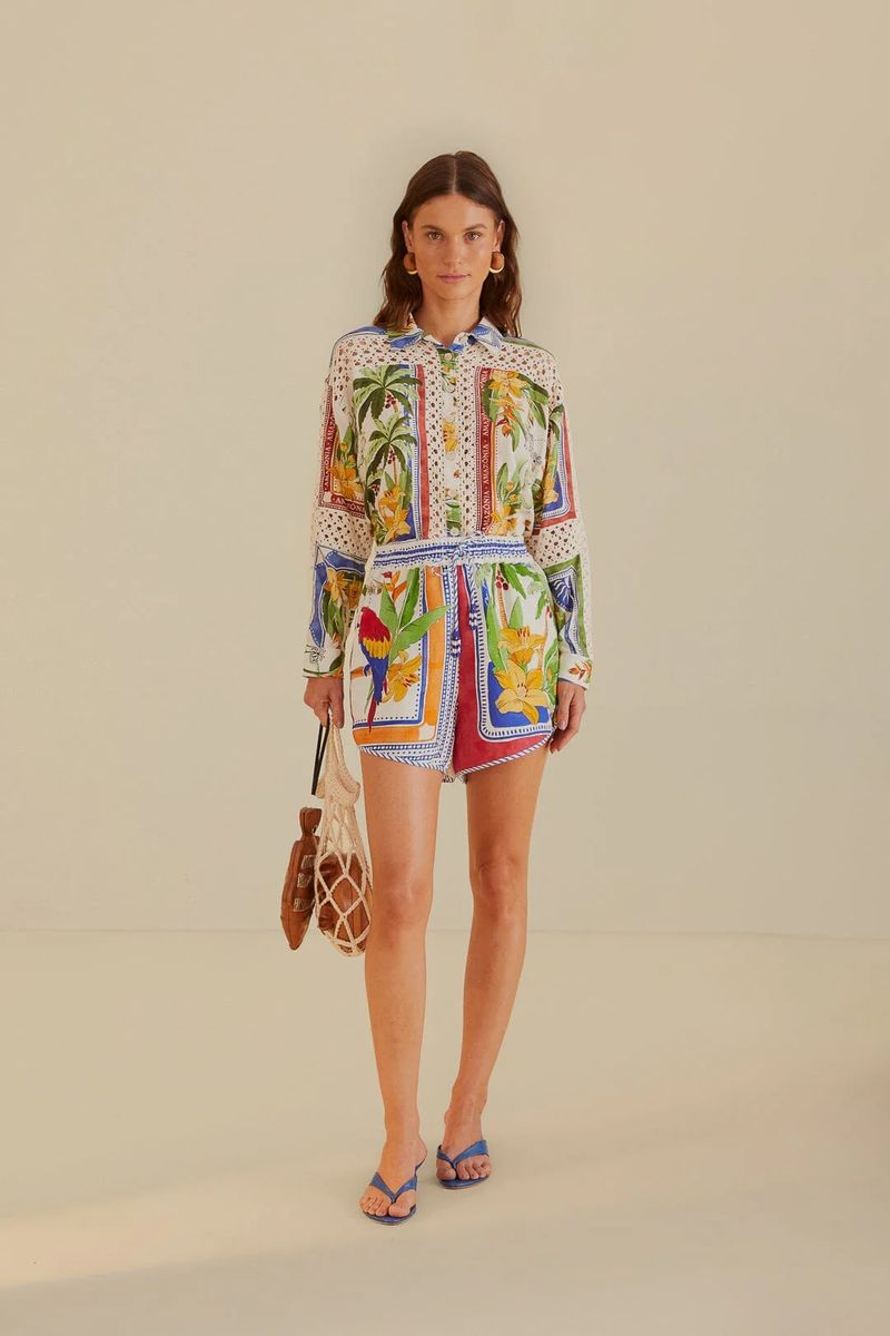 Shorts aus tropischem Leinenmischgewebe mit Print