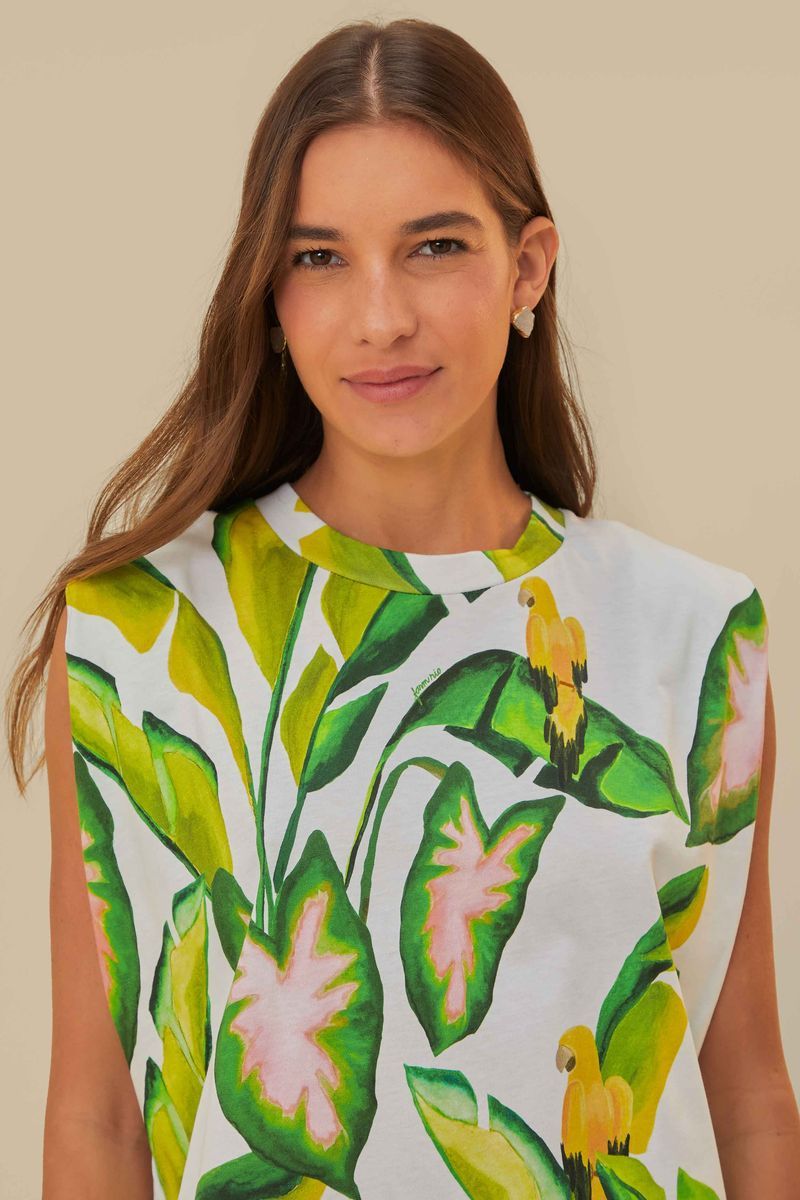Ärmelloses T-Shirt mit Sommerlaub-Print
