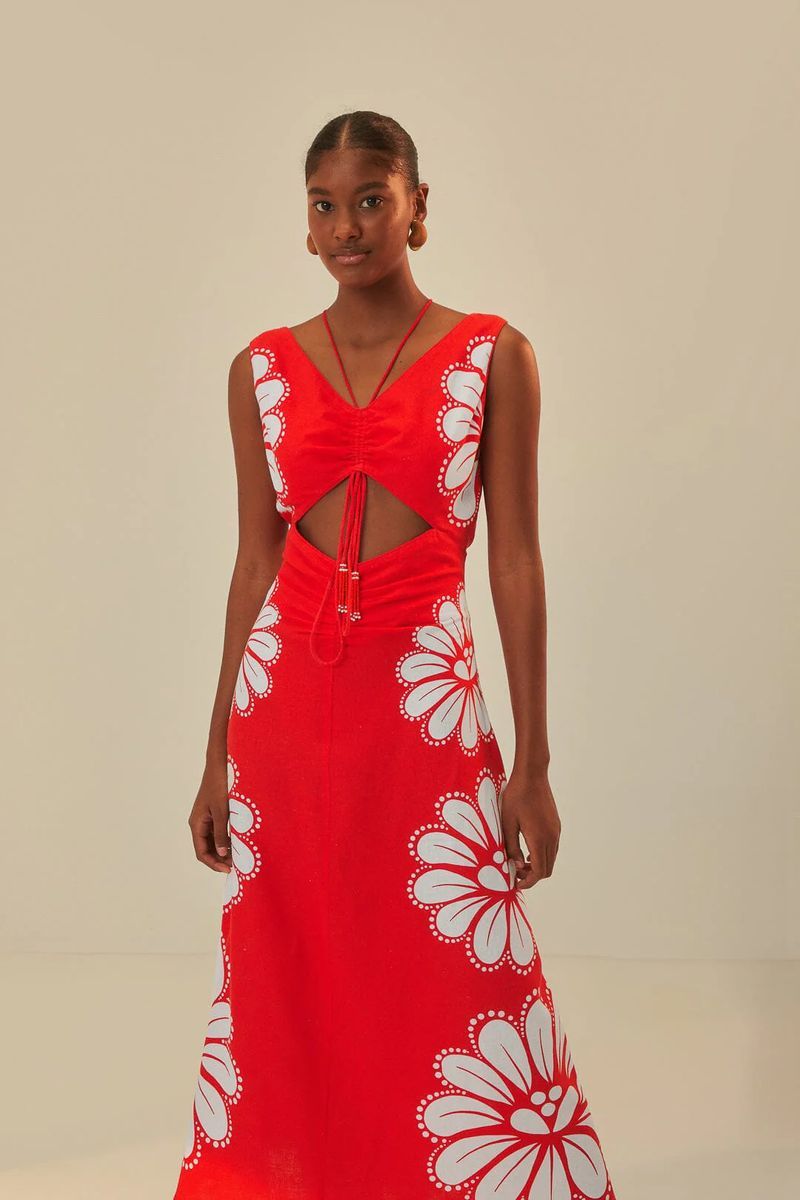 Midikleid mit Blumendruck und Cutout