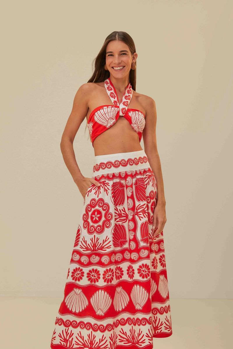 Roter Ainika Shell Print Maxirock