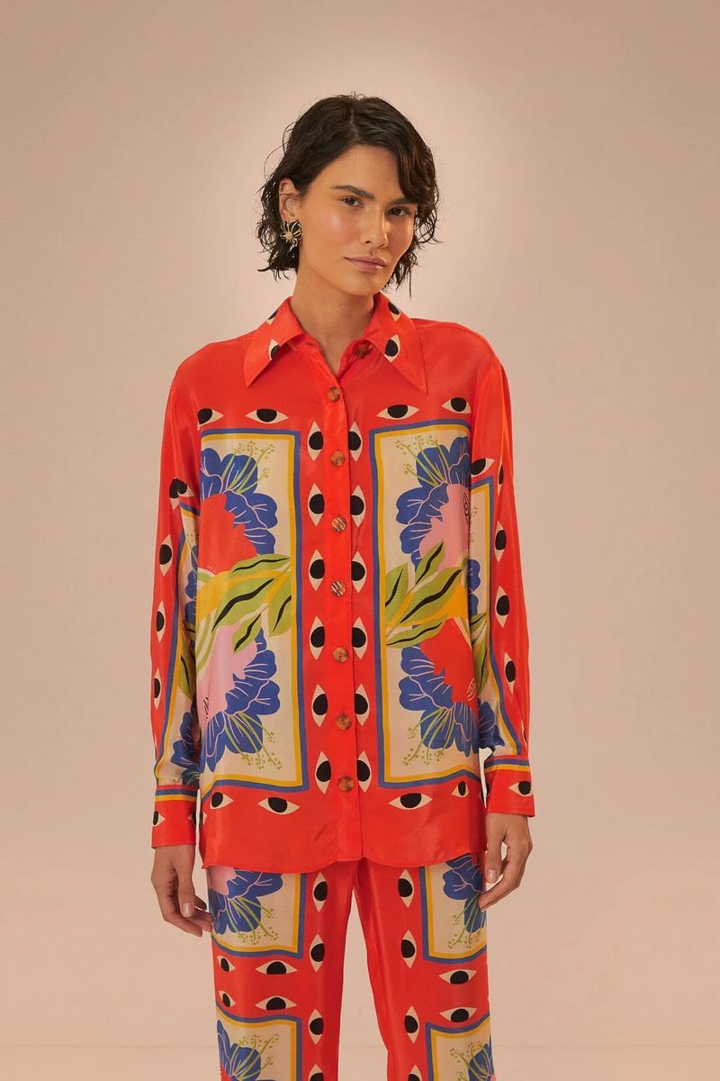 Pyjamahemd mit surrealem Schalprint