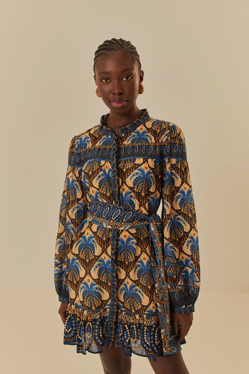Mini-Hemdkleid mit Print und Gürtel